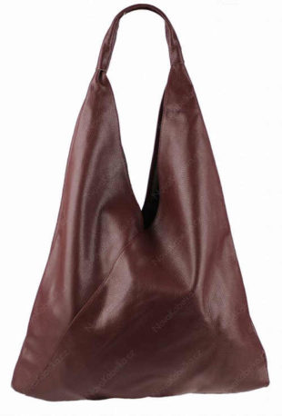 Krásná kožená kabelka přes rameno trojúhelníkového tvaru